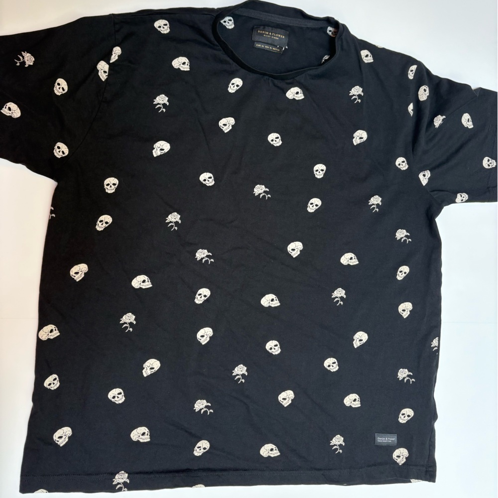 Ricky Singh Denim & Flower Black T-shirt Skull And Roses L